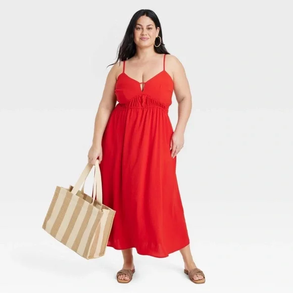 Striped Elevated Straw Tote Handbag with Zip Pouch - A New Day - Picture 7 of 7